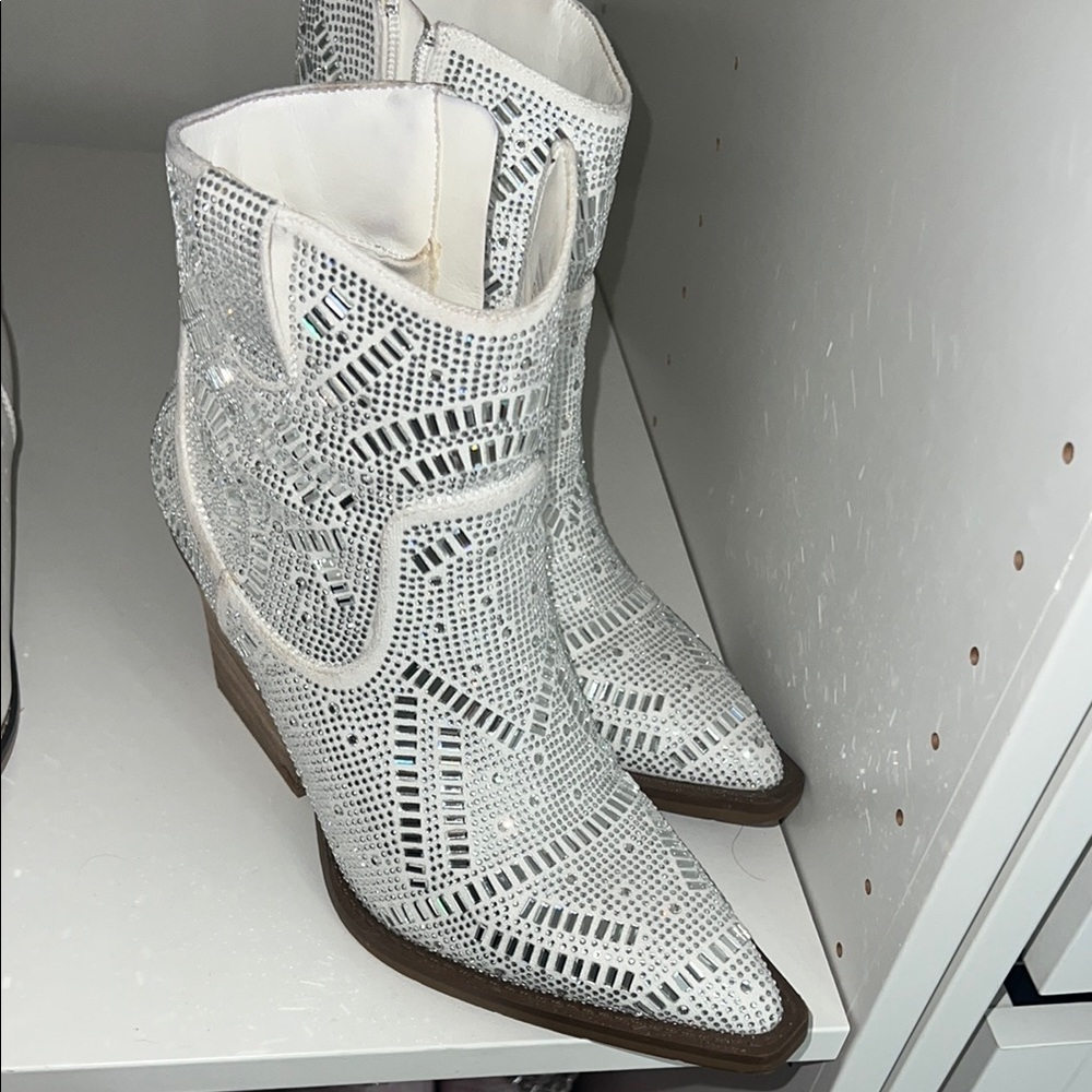 White Embellished Western Boots